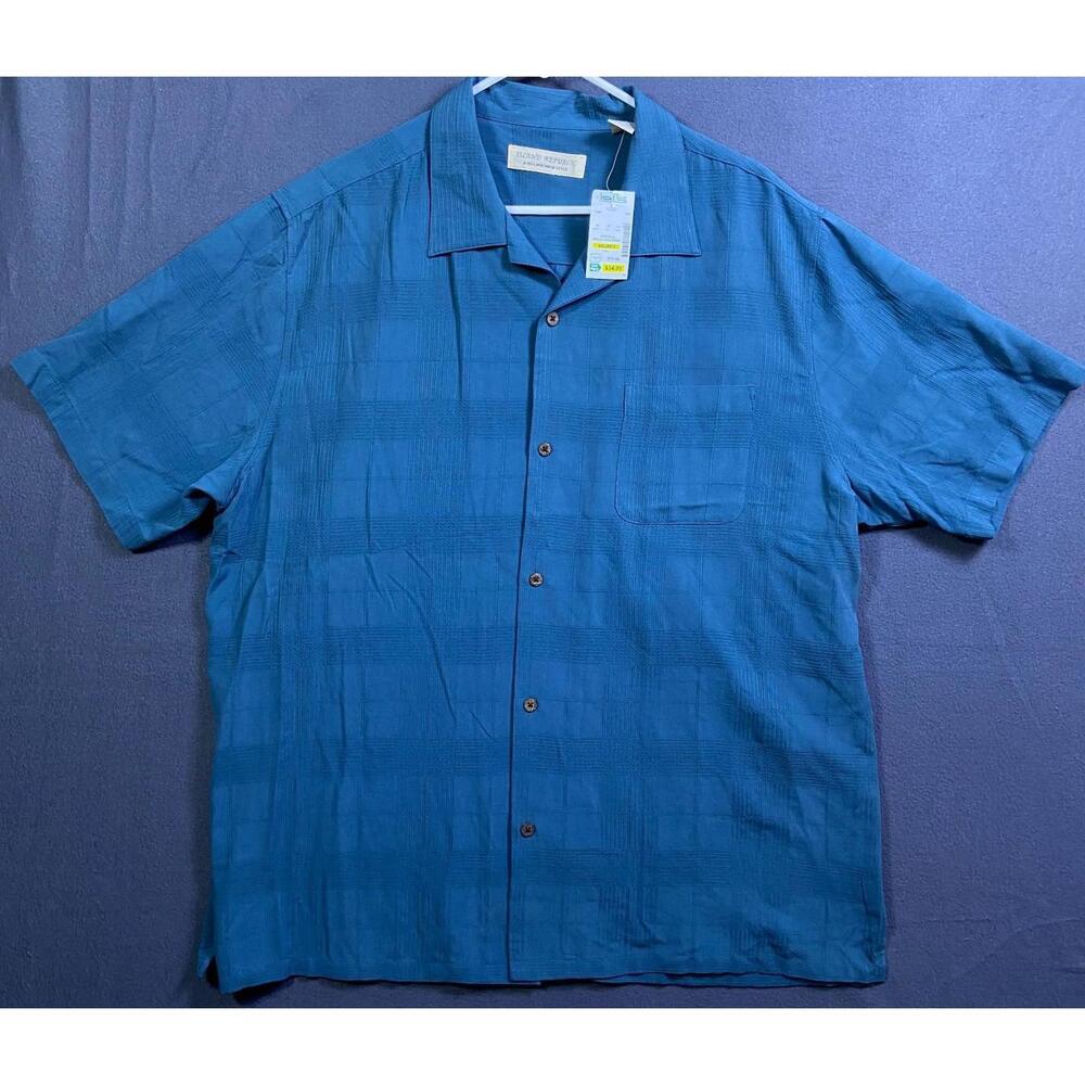 NEW Mens 100% Silk Tropical Shirt Size XXL Island Republic Blue Wood Buttons 52"